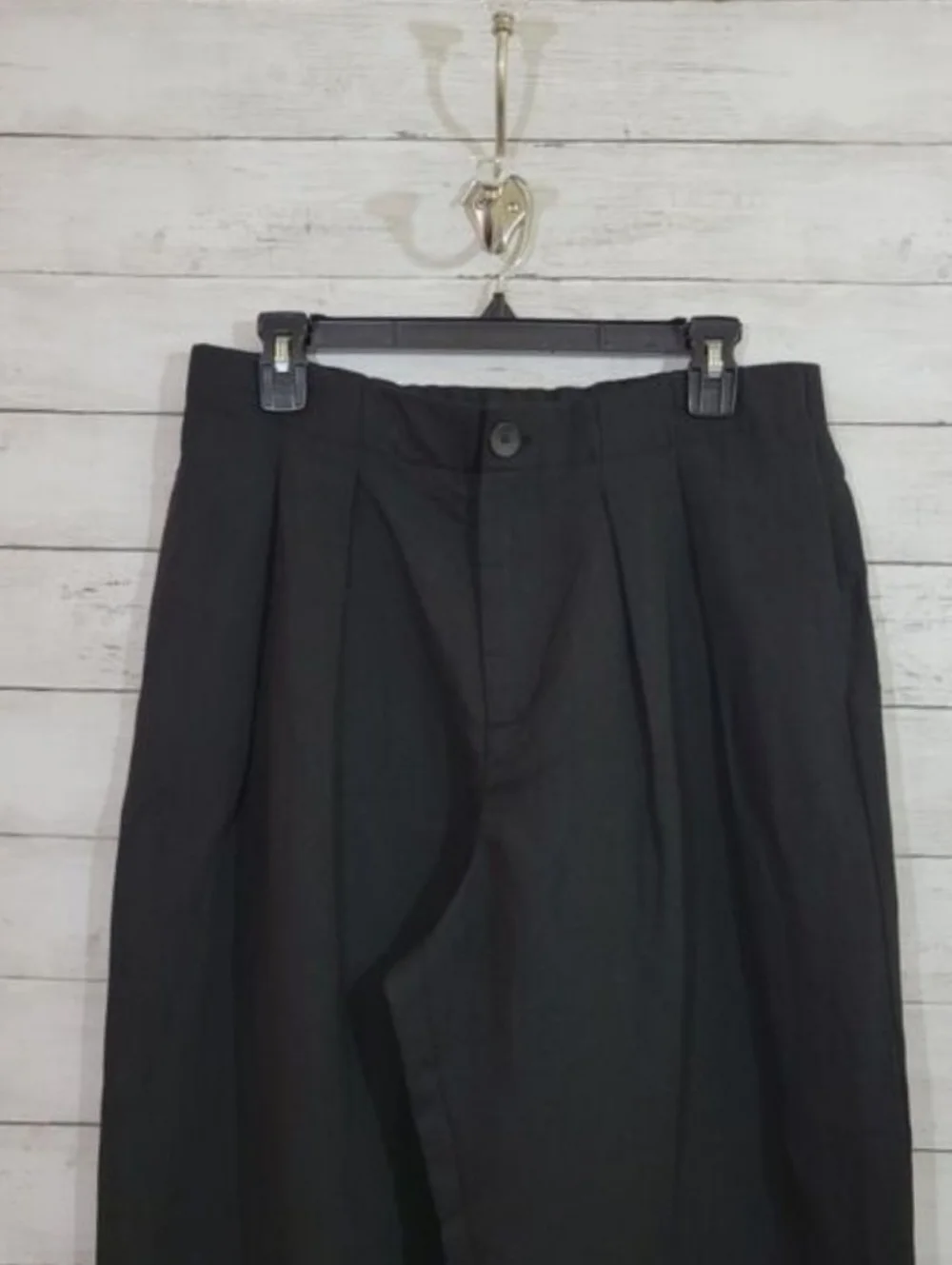 ZARA Womens Medium Linen Black High-Waisted Pleated Wide Leg Trousers‎ Pants NWT